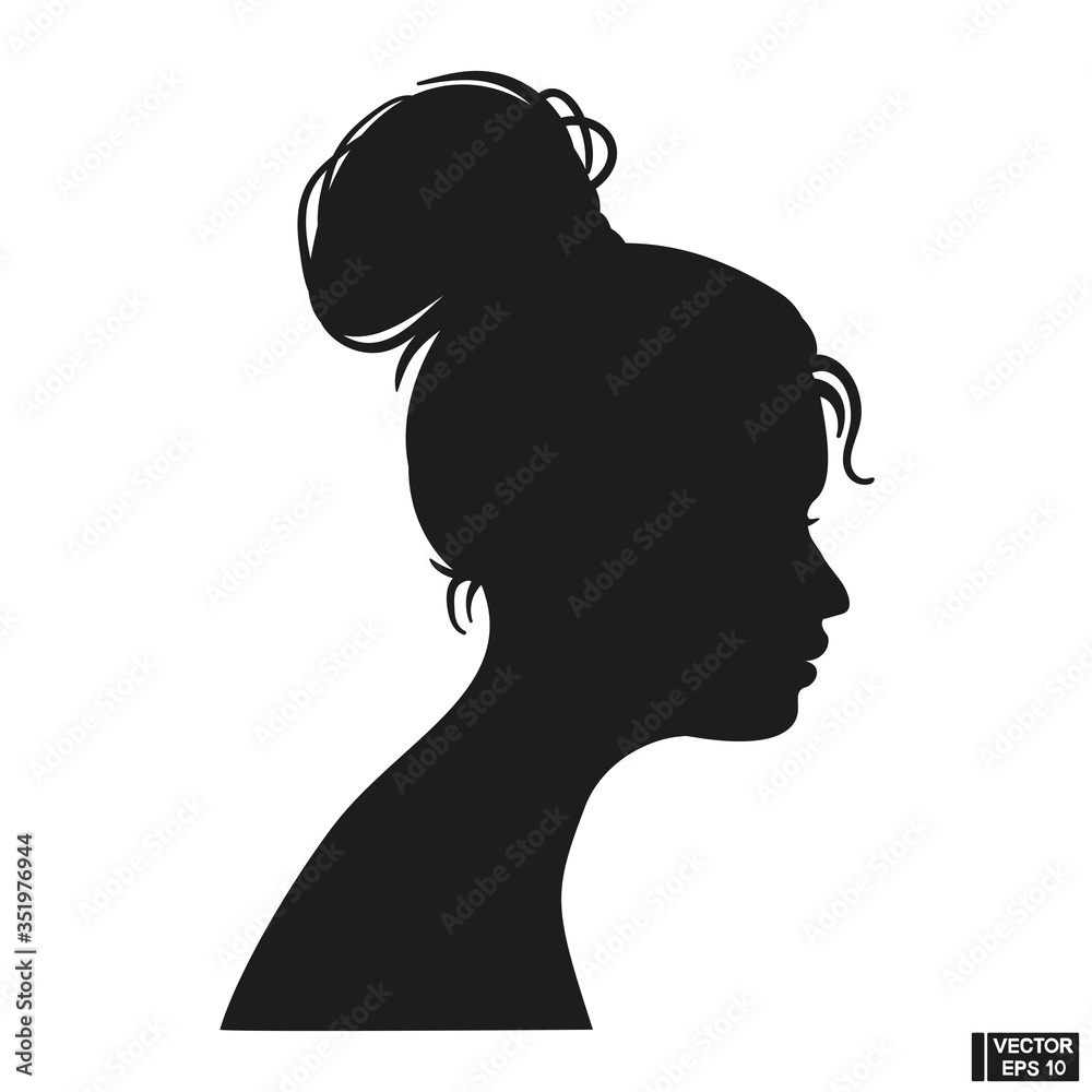Vector Illustration Icon of Woman head silhouette over white