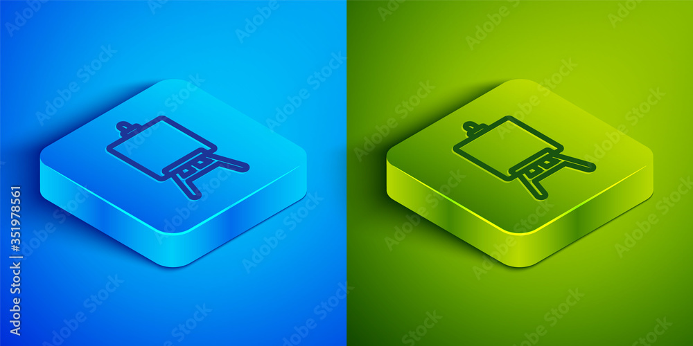 Isometric line Wood easel or painting art boards icon isolated on blue and green background. Square button. Vector Illustration Isometric line Wood easel or painting art boards icon isolated on blue and green background. Square button. Vector Illustration