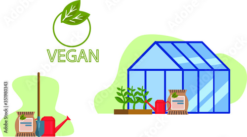 greenhouse with seedlings green background