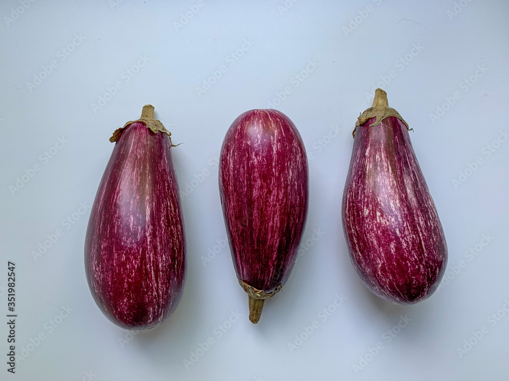Fototapeta premium Marble eggplant on a white background. Proper nutrition, vegetarianism, healthy nutrition.