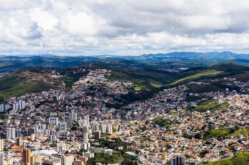 View of city of Poços de Caldas in Minas gerais in Brazil with beautiful and colorful mountains