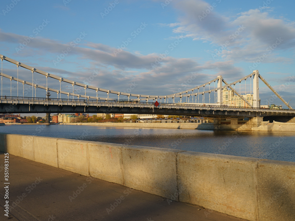Fototapeta premium Moscow cityscape in spring day. Stalinist architecture building. Ministry of foreign affairs (MFA). Garden Ring / Sadovoye Koltso. Empty roads, no people, no traffic. Coronavirus pandemic lifestyle.