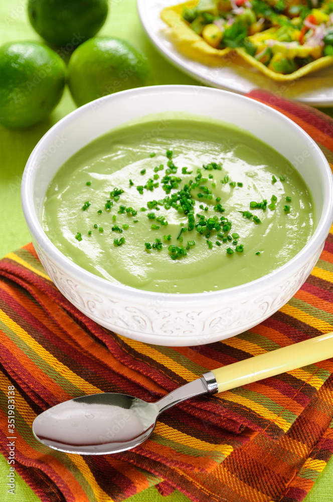 Chilled Avocado and Cucumber Soup. Spicy Mango Salsa Chilled Avocado and Cucumber Soup. Spicy Mango Salsa