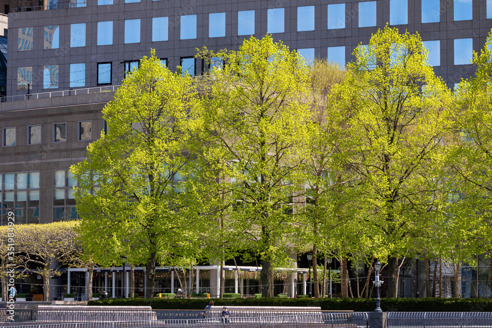 New York City - May 2, 2020: Brookfield Place, built as and still commonly referred to as the World Financial Center, is a shopping center and office-building complex located across WTC.