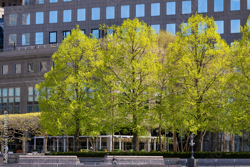 Obraz na płótnie New York City - May 2, 2020: Brookfield Place, built as and still commonly referred to as the World Financial Center, is a shopping center and office-building complex located across WTC. w salonie