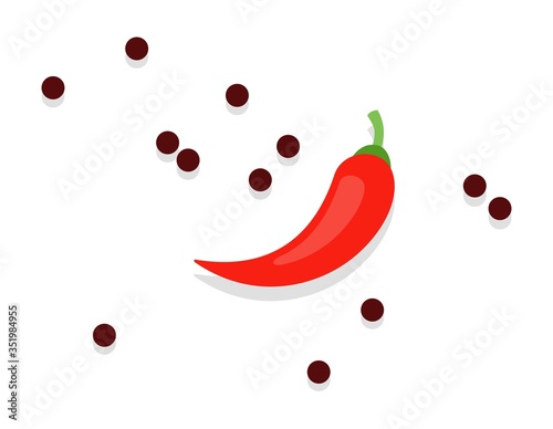 Red chili peppers and black peas flat icon vector isolated