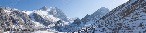 High snowy mountains landscape panorama