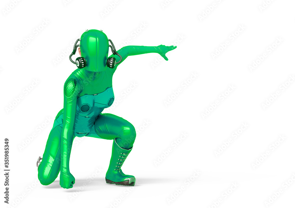 cyber soldier female crouching with copy space cyber soldier female crouching with copy space