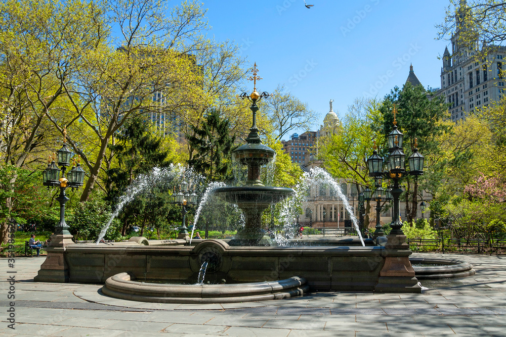 City Hall Park fountain. New York City Manhattan