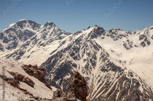 High mountains landscape with clean blue sky