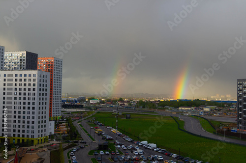 rainbow over a residential area of Moscow after the rain