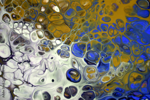  background of spreading paint on the surface with bubbles.Design colorful template for business cards