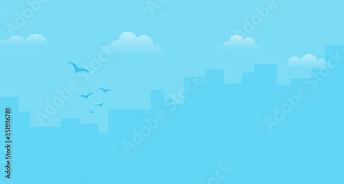 Cityscape with silhouettes of houses in blue icon flat illustration