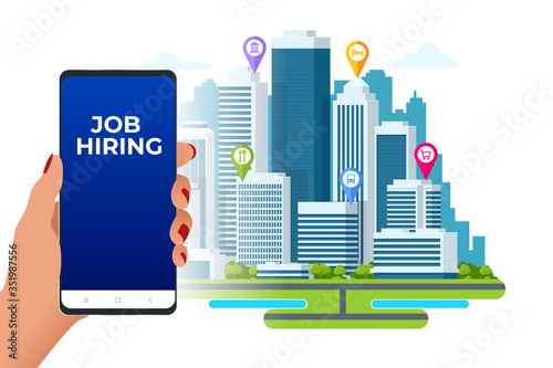 Hiring and recruitment, job candidates and job centre concept. Job interview, recruitment agency. HR job seeking.