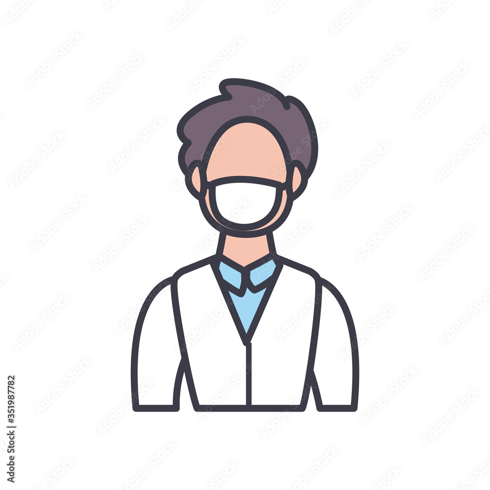 Man with medical mask flat style icon vector design