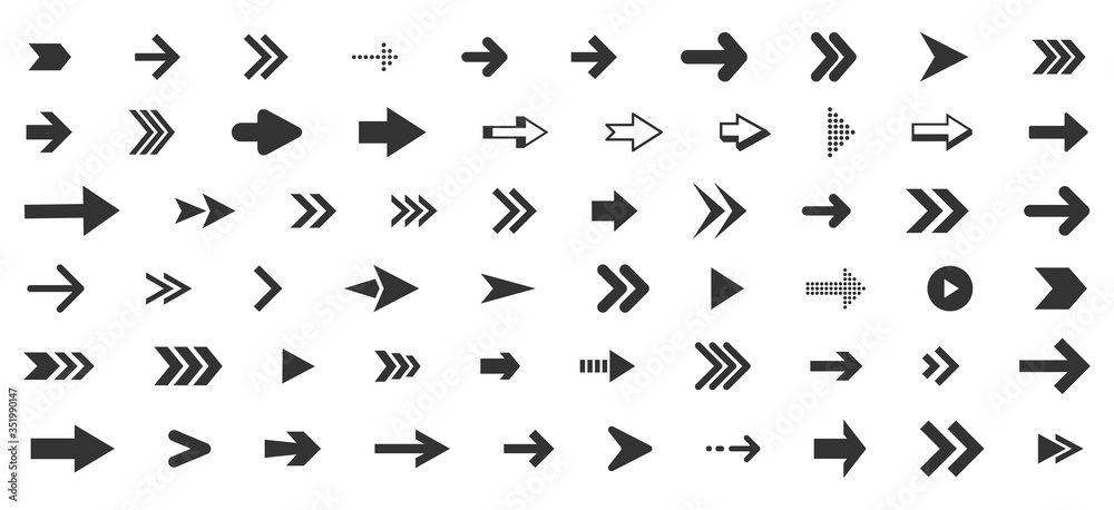 Arrows big black set icons. Arrow icon. Arrow vector collection. Arrow. Cursor. Modern simple arrows. Vector illustration