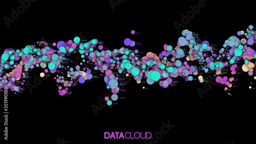 Big data blue wave visualization. Futuristic infographic. Information aesthetic design. Visual data complexity. Complex business chart analytics. Social network representation. Abstract data graph.