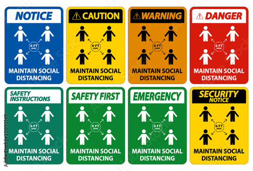 Maintain social distancing, stay 6ft apart sign,coronavirus COVID-19 Sign Isolate On White Background,Vector Illustration EPS.10