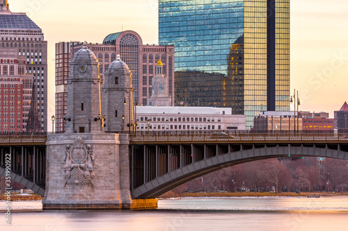 View of Longfellow Bridge,Boston in the morning. It is a bridge spanning the Charles River to connect Boston's Beacon Hill neighborhood with the Kendall Square area of Cambridge, Massachusetts. photo