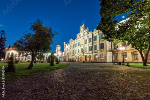  The main campus of the university, famous places of Kiev, the old building in the evening, the building of the Kiev Polytechnic Institute, a summer evening in the park