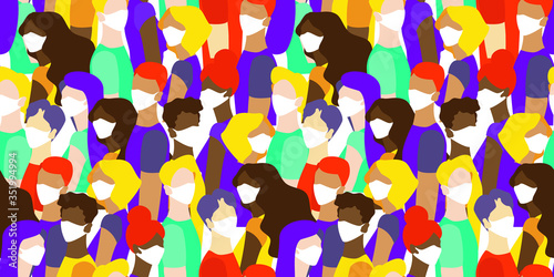 Concept of coronavirus quarantine vector illustration. Coronavirus in China. Novel coronavirus 2019nCoV, people in white medical face mask.Bright color.Seamless pattern Isolated on a white background.