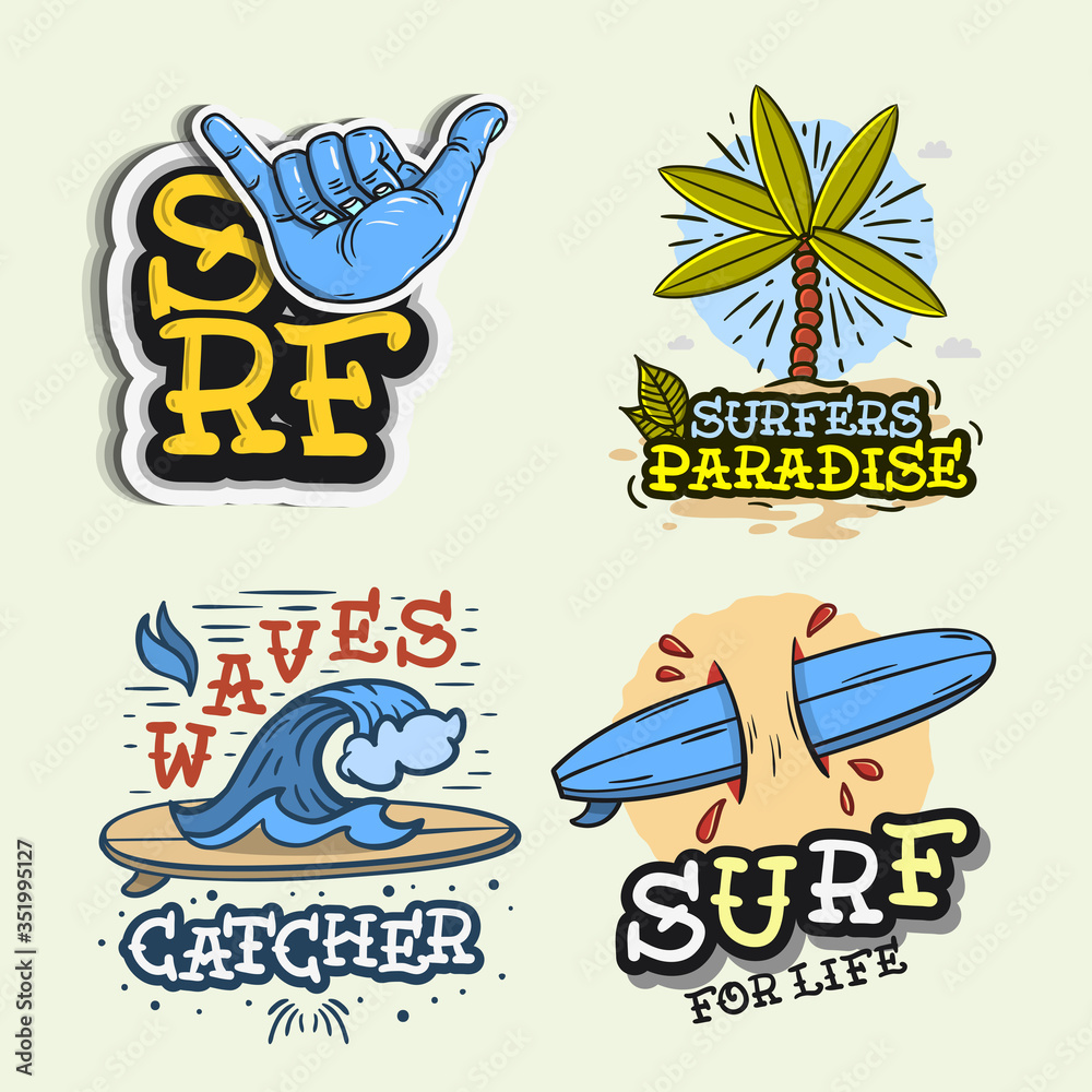Φωτογραφία Surfing Style Surf Summer Time Beach Life Traditional Tattoo Influenced Hand Lettering  Vector Illustrations Set Designs