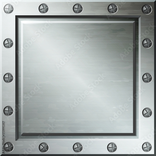 Square metal background and frame with screws.