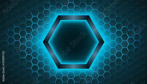 Abstract dark hexagonal background with frame in center. 