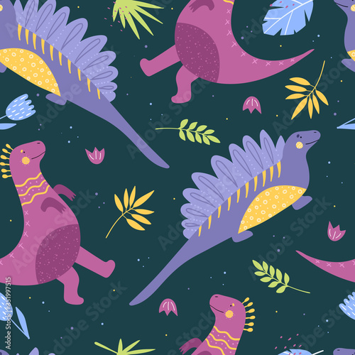 Fototapeta Naklejka Na Ścianę i Meble -  Seamless pattern with dinosaurs. Vector illustration