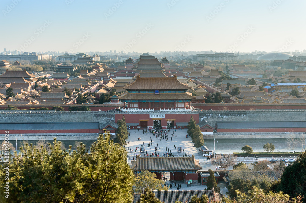 Panorama of the Forbidden City from the hill of Beihai East Gate, in Jingshan Park.