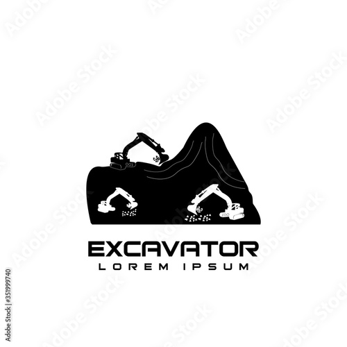 Excavator heavy equipment template vector for construction company. Excavator silhouette template vector.Creative excavator illustration for designs template. Excavator logo on a white background