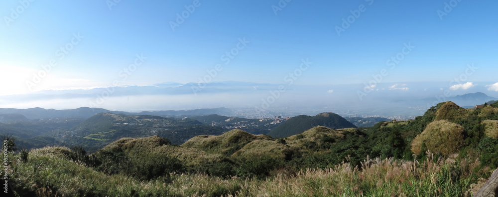 Aerial view of the cityscape from Yangmingshan National Park Aerial view of the cityscape from Yangmingshan National Park
