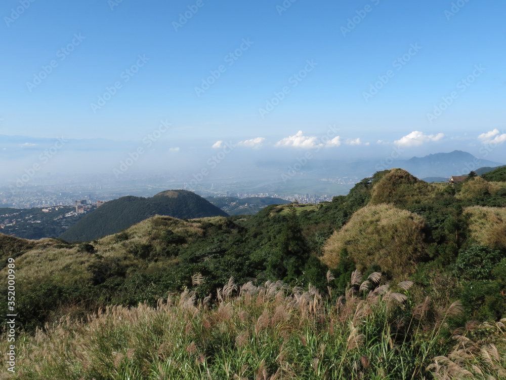 Aerial view of the  cityscape from Yangmingshan National Park