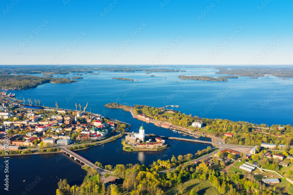 Vyborg aerial view. The Gulf of Finland.