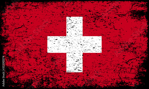 Official national flag of Switzerland in grungy distressed texture effect vector illustration. Switzerland flag in rusty grunge textured effect.  Element for t-shirt design.