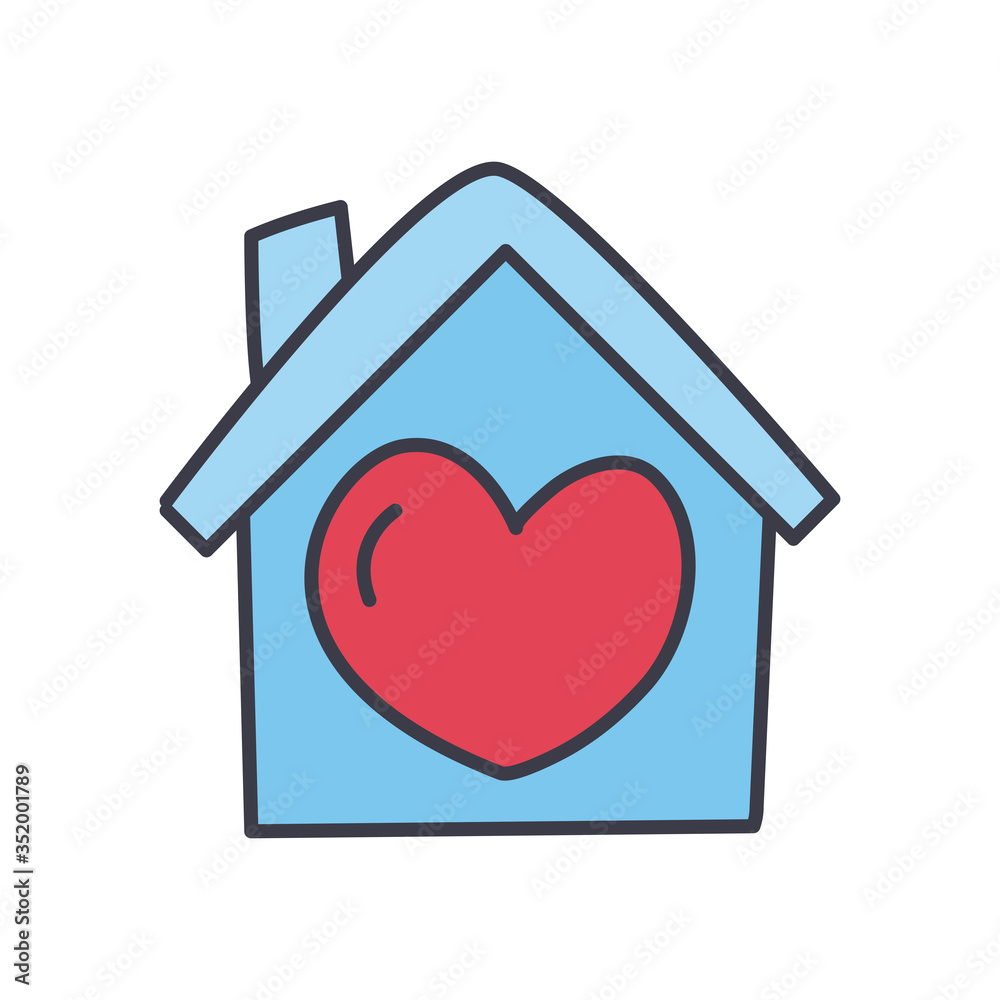 Heart inside house of stay at home flat style icon vector design