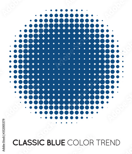 Classic Blue Trendy Color Circle in Halftone, Halftone Dot Pattern, Vector Illustration.