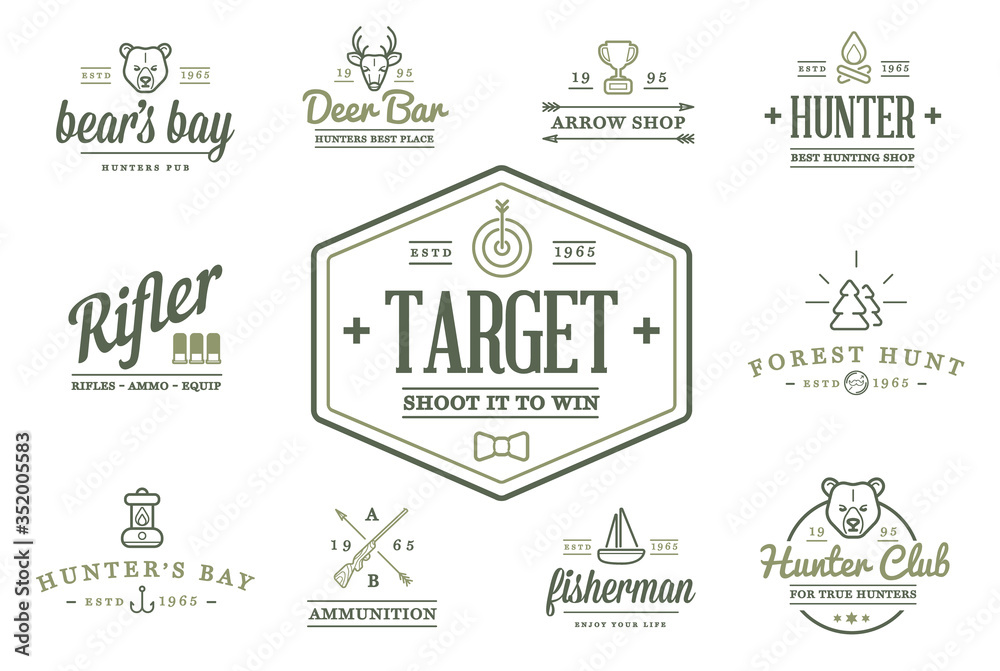 Set of Vector Hunting Camping Sport Elements Illustration can be used as Logo or Icon in premium quality
