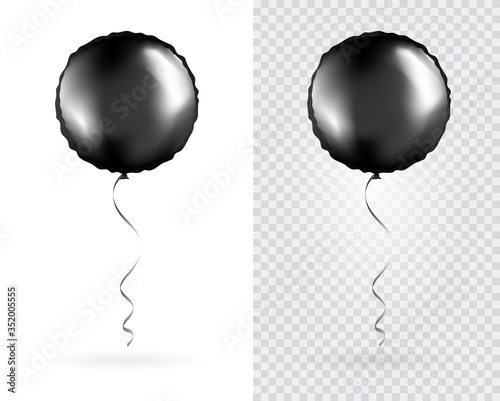 Set of Black Round shaped foil balloons on transparent white background. Party Balloons event design decoration. Mockup for balloon print. Vector.