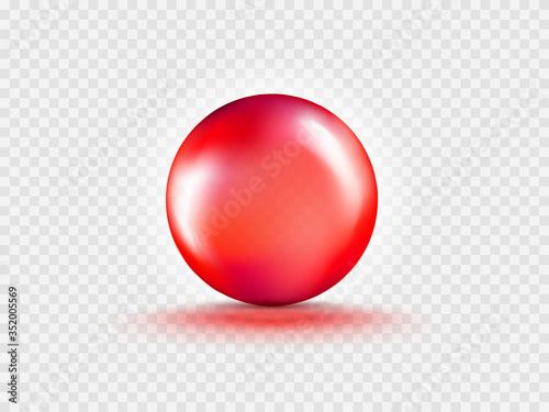 Liquid Gel Red Round Bubble Capsule isolated on transparent background. Cosmetic oil capsule of vitamins and minerals. Realistic vector.