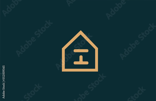 yellow I alphabet letter logo icon for company and business with house contour design