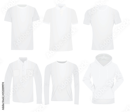 T shirt, polo t shirt, shirt, sweatshirt and hoodie set. vector illustration