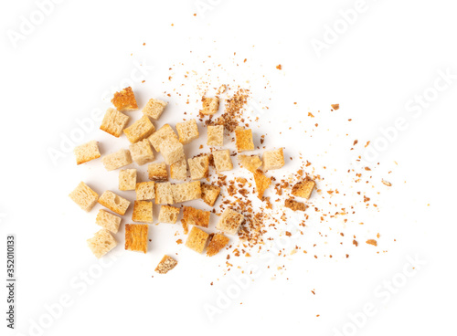 Obraz na plátne Homemade Bread Croutons, Crispy Bread Cubes, Dry Rye Crumbs