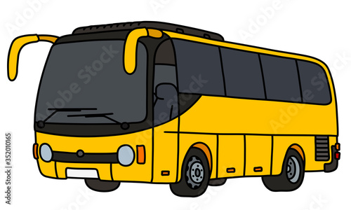 The vectorized hand drawing of a yellow touristic bus