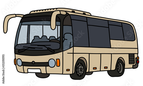 The vectorized hand drawing of a light beige touristic bus