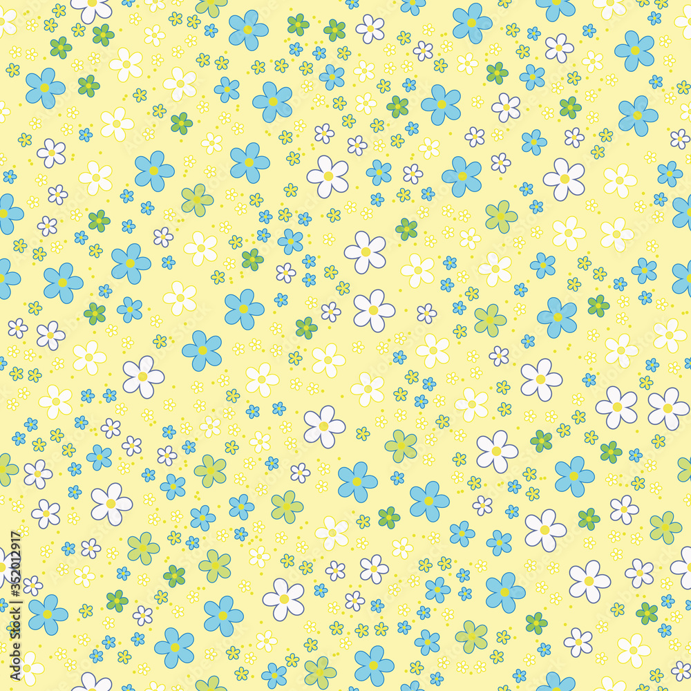 Lots of little daisies on yellow. Seamless pattern. Lots of little daisies on yellow. Seamless pattern.