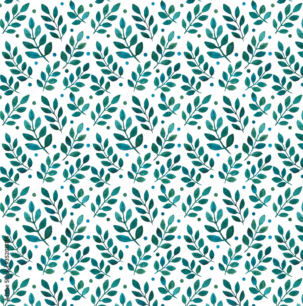 Fototapeta premium Watercolor hand drawn flower leaves floral pattern.