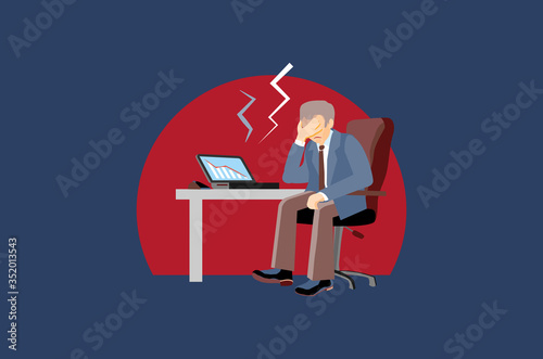 Businessman loss its job as stock bankrupt. Crisis information to broker in digital graphic reports tell portfolio broke. Investor in stress. Global trade risks. Banking bankruptcy,capital ruin