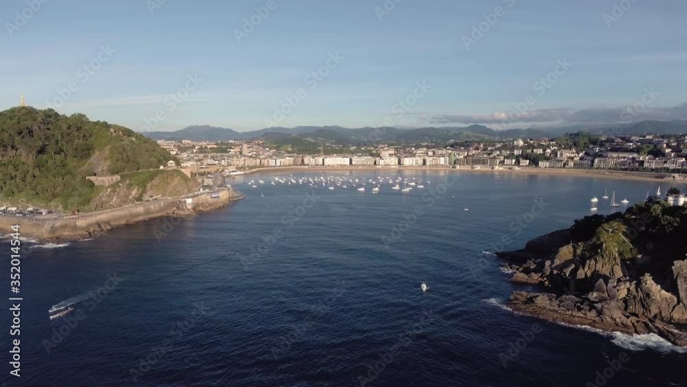 Aerial view of San Sebastian Concha Bay, late afternoon light, Spain Aerial view of San Sebastian Concha Bay, late afternoon light, Spain