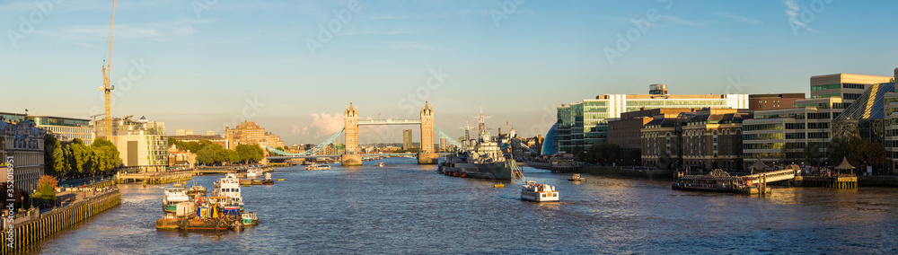 Tower Bridge and HMS Belfast warship in London Tower Bridge and HMS Belfast warship in London
